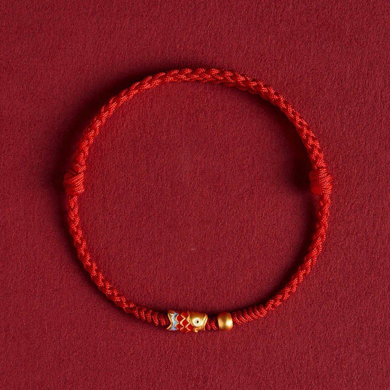 Braccialetto intrecciato in corda con pesce koi fatto a mano in argento sterling 925 con pietre Buddha Stones e pesce koi