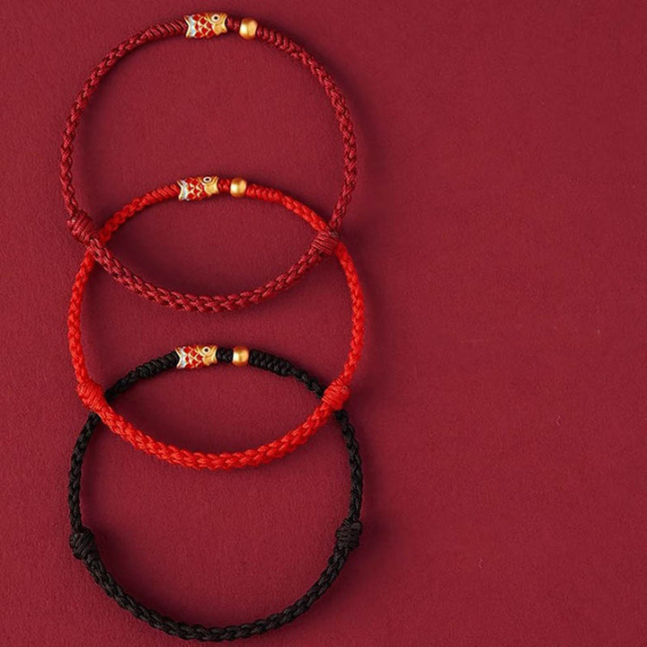 Braccialetto intrecciato in corda con pesce koi fatto a mano in argento sterling 925 con pietre Buddha Stones e pesce koi