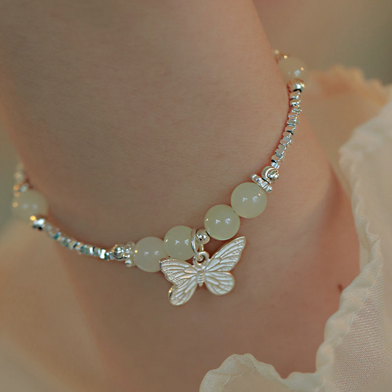 Bracciale con ciondolo a forma di farfalla in giada naturale Hetian in argento sterling 925 Buddha Stones - image 3