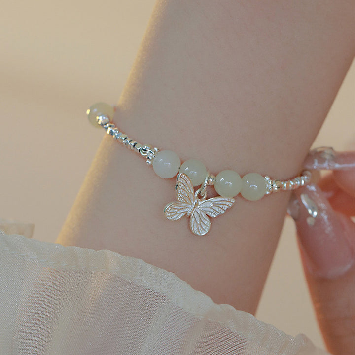 Bracciale con ciondolo a forma di farfalla in giada naturale Hetian in argento sterling 925 Buddha Stones - image 1