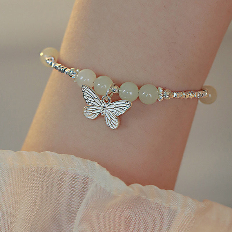 Bracciale con ciondolo a forma di farfalla in giada naturale Hetian in argento sterling 925 Buddha Stones - image 5