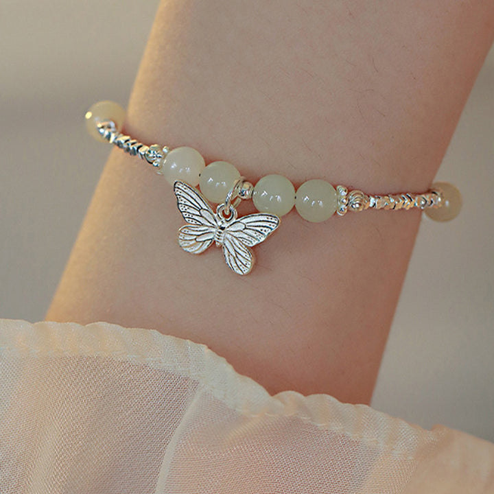 Bracciale con ciondolo a forma di farfalla in giada naturale Hetian in argento sterling 925 Buddha Stones - image 5