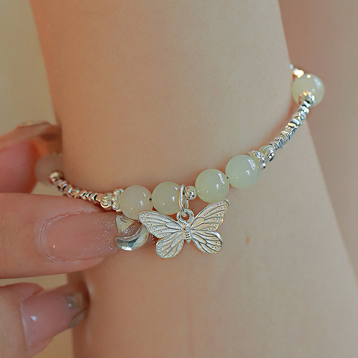 Bracciale con ciondolo a forma di farfalla in giada naturale Hetian in argento sterling 925 Buddha Stones - image 4