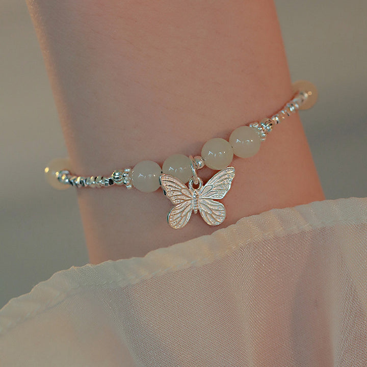 Bracciale con ciondolo a forma di farfalla in giada naturale Hetian in argento sterling 925 Buddha Stones - image 6