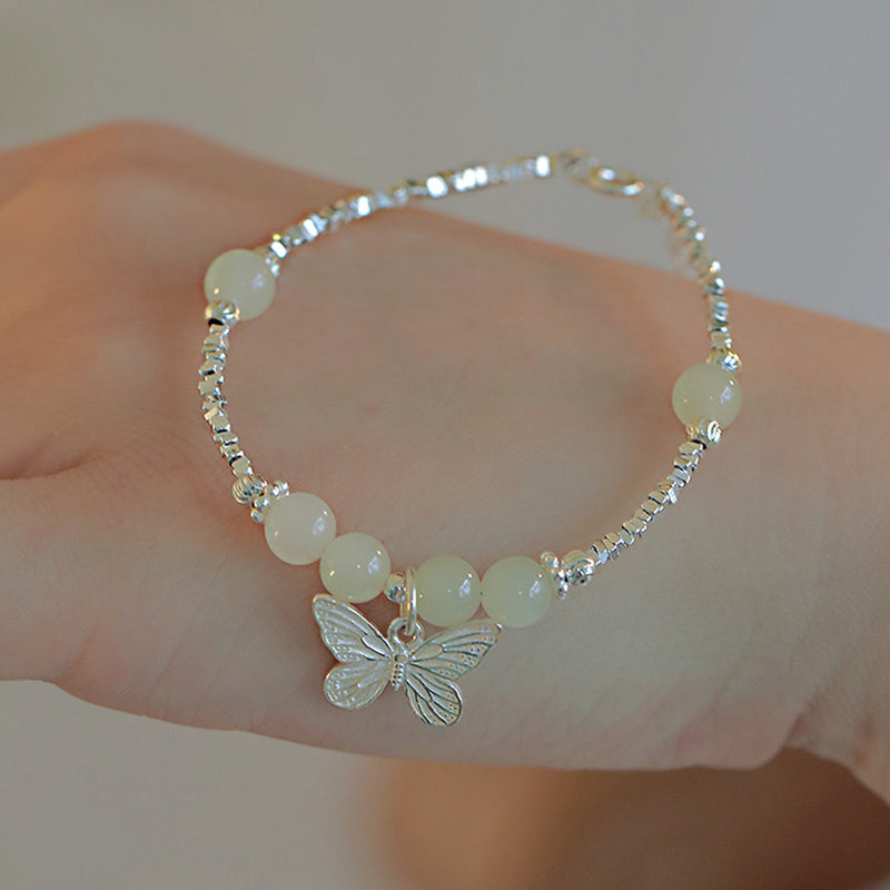 Bracciale con ciondolo a forma di farfalla in giada naturale Hetian in argento sterling 925 Buddha Stones - image 2