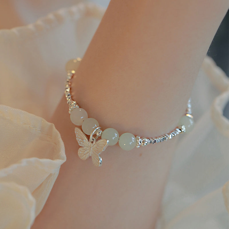 Bracciale con ciondolo a forma di farfalla in giada naturale Hetian in argento sterling 925 Buddha Stones - image 7