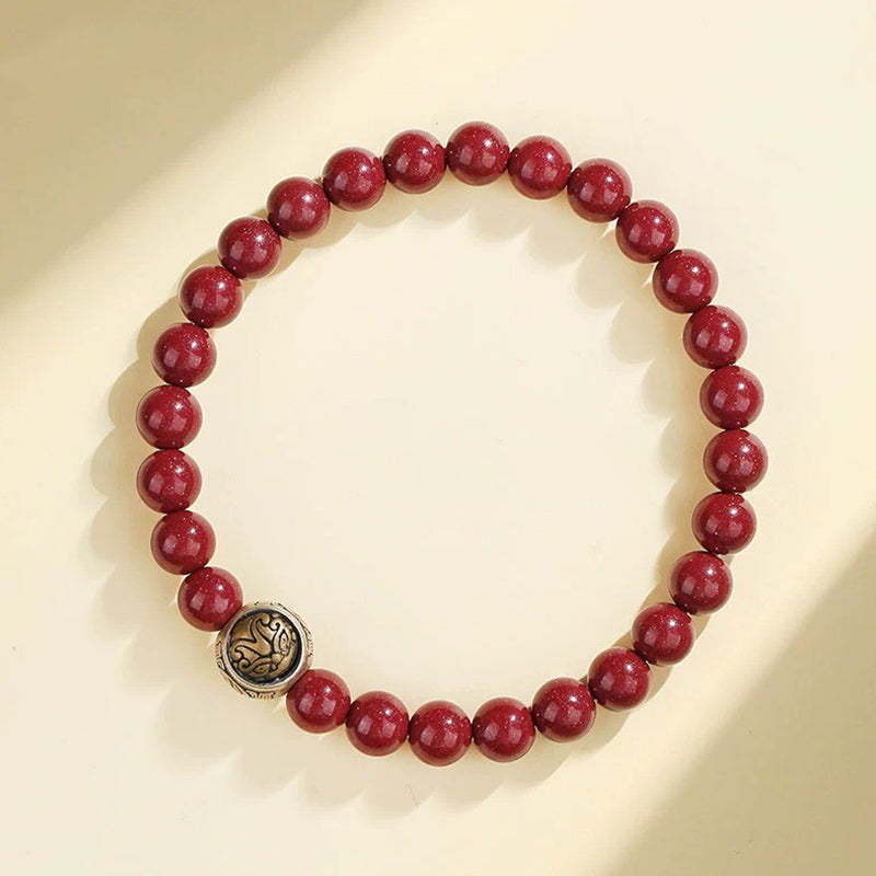Bracciale Buddha Stones 925 Sterling Silver Cinnabar naturale Quattro Bestie Benedizione - 6 millimetri - Tigre bianca (circonferenza del polso 14-16 cm) - image 0