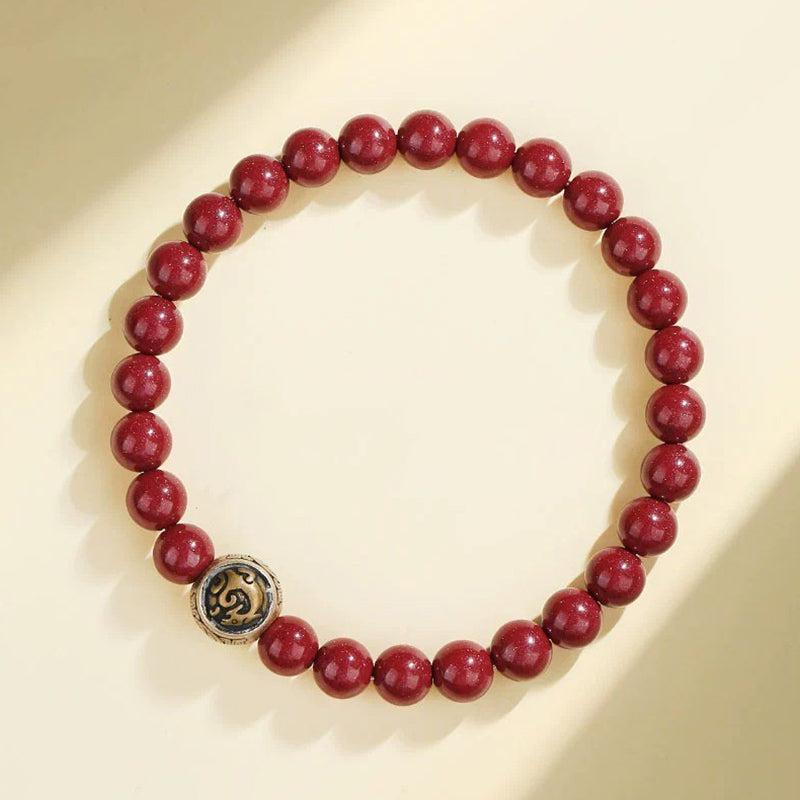 Bracciale Buddha Stones 925 Sterling Silver Cinnabar naturale Quattro Bestie Benedizione - 6 millimetri - Drago Azzurro (circonferenza polso 14-16 cm) - image 1
