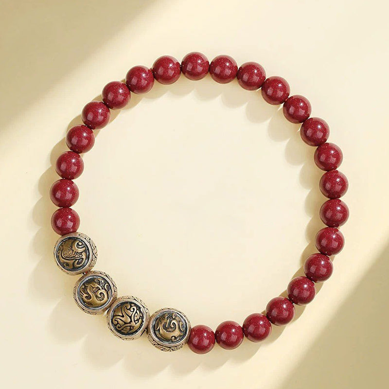 Bracciale Buddha Stones 925 Sterling Silver Cinnabar naturale Quattro Bestie Benedizione - 6 millimetri - Quattro Bestie (circonferenza del polso 14-16 cm) - image 4