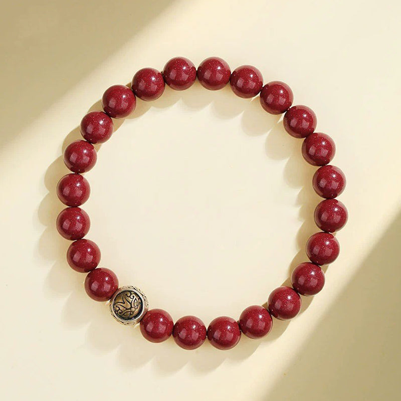Bracciale Buddha Stones 925 Sterling Silver Cinnabar naturale Quattro Bestie Benedizione - 8 millimetri - Tigre bianca (circonferenza del polso 14-16 cm) - image 6