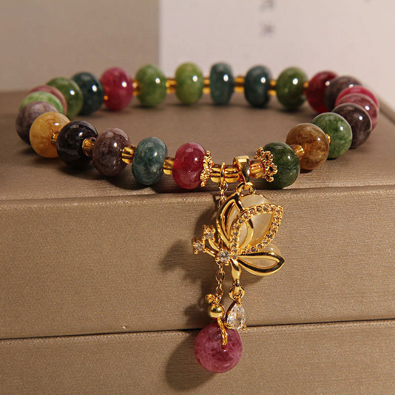 Braccialetto della saggezza con ciondolo a farfalla in tormalina colorata Buddha Stones