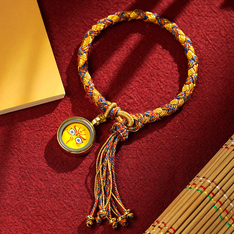 Braccialetto intrecciato con corda e fortuna in scaglie di drago, fatto a mano in tibetano con cinque divinità della ricchezza , Buddha Stones