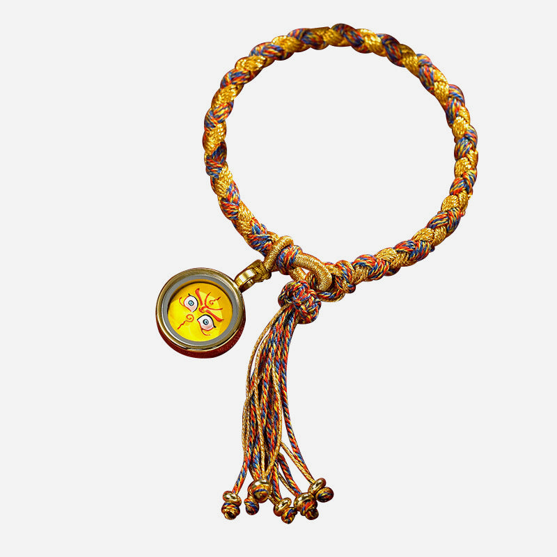 Braccialetto intrecciato con corda e fortuna in scaglie di drago, fatto a mano in tibetano con cinque divinità della ricchezza , Buddha Stones