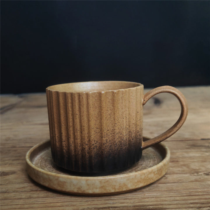 Buddha Stones Retro a strisce Kiln Change Tazza da caffè in ceramica Tazza da tè in ceramica grezza con piattino 250 ml