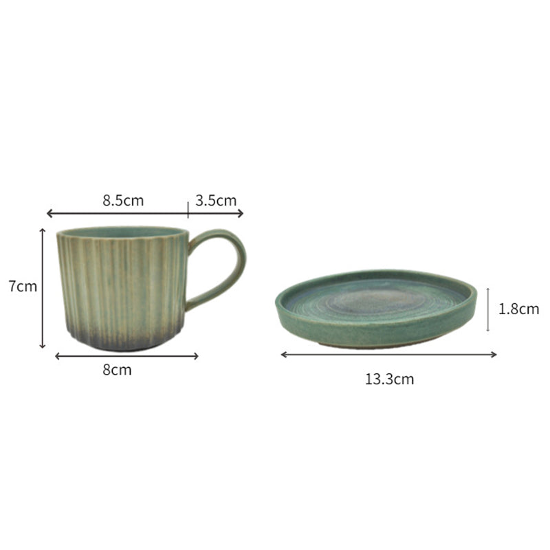Buddha Stones Retro a strisce Kiln Change Tazza da caffè in ceramica Tazza da tè in ceramica grezza con piattino 250 ml