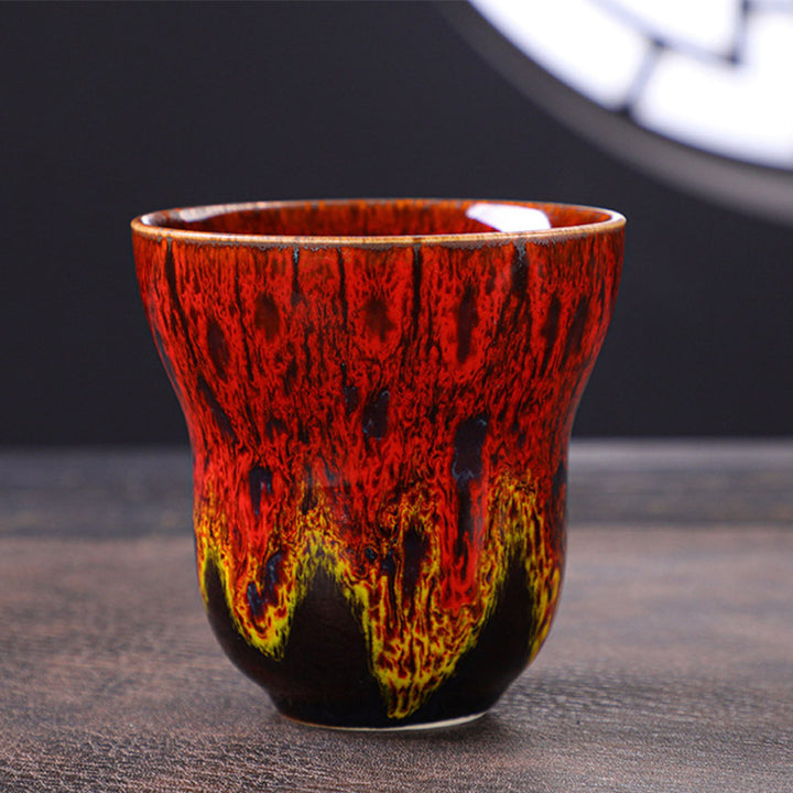 Buddha Stones Vintage Kiln Change Design Tazza da caffè in ceramica Tazza da tè 150ml - Rosso Giallo 7,5cm*7,5cm*150ml - image 12