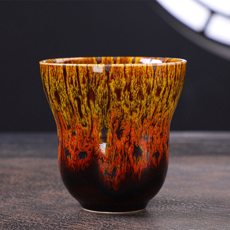 Buddha Stones Vintage Kiln Change Design Tazza da caffè in ceramica Tazza da tè 150ml - Giallo Arancio 7,5cm*7,5cm*150ml - image 13