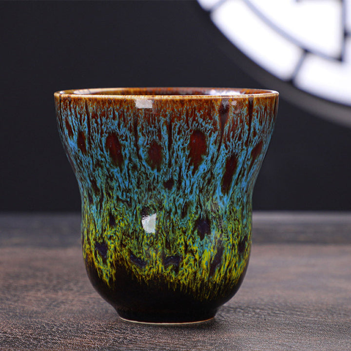 Buddha Stones Vintage Kiln Change Design Tazza da caffè in ceramica Tazza da tè 150ml - Blu Giallo 7,5cm*7,5cm*150ml - image 16