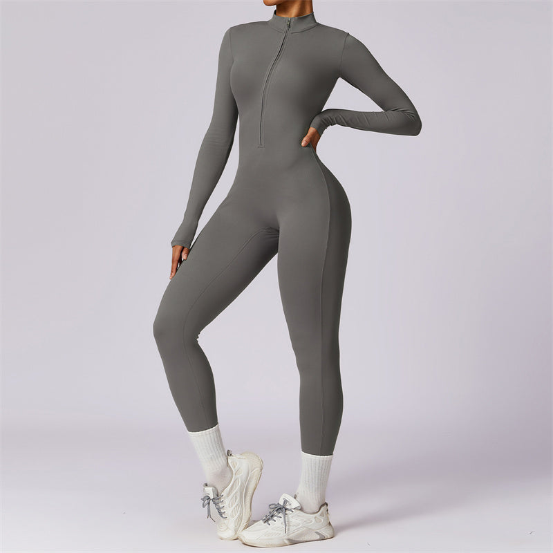 Buddha Stones Donna Cerniera Manica Lunga Shapewear Tuta Sportiva Fitness Yoga Body - Grigio - US8-10, UK/AU12-14, EU40-42 (XL) - image 37