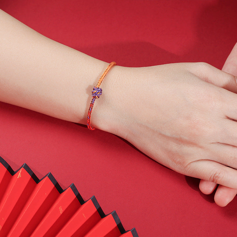 Braccialetto in corda intrecciata rossa e viola con Buddha Stones, fatto a mano