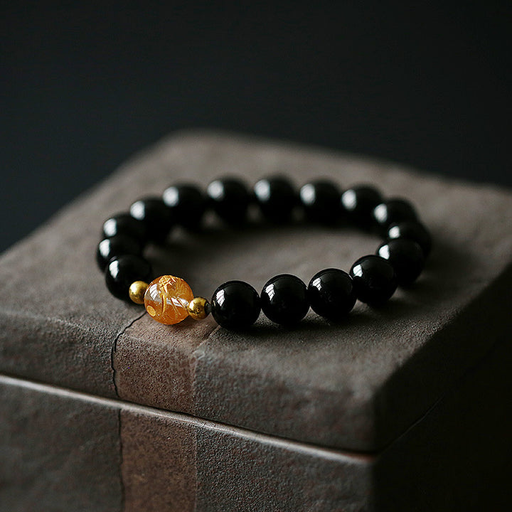 Bracciale Buddha Stones Naturale Ossidiana Nera Cristallo Bianco Onice Nero Forza Drago