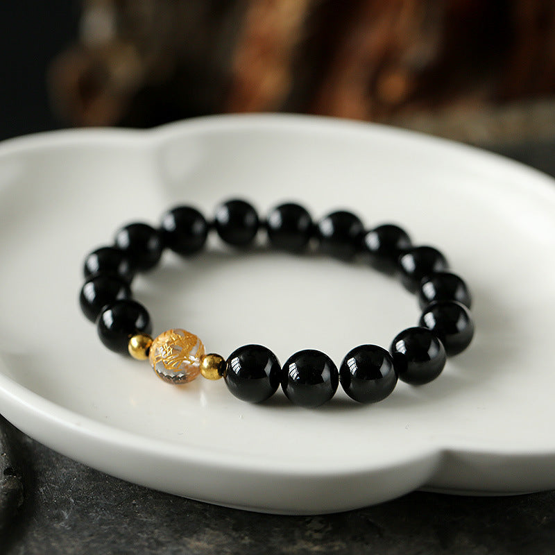 Bracciale Buddha Stones Naturale Ossidiana Nera Cristallo Bianco Onice Nero Forza Drago