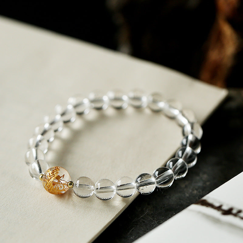Bracciale Buddha Stones Naturale Ossidiana Nera Cristallo Bianco Onice Nero Forza Drago