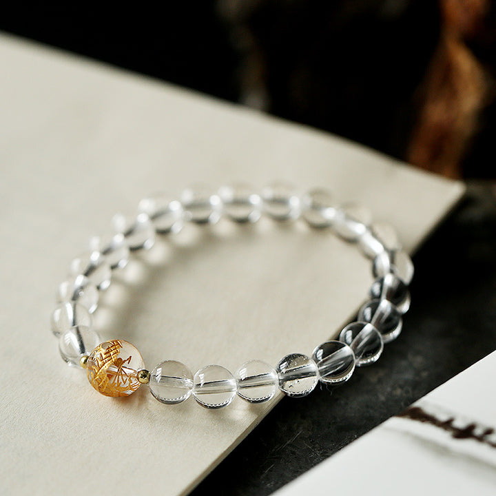 Bracciale Buddha Stones Naturale Ossidiana Nera Cristallo Bianco Onice Nero Forza Drago