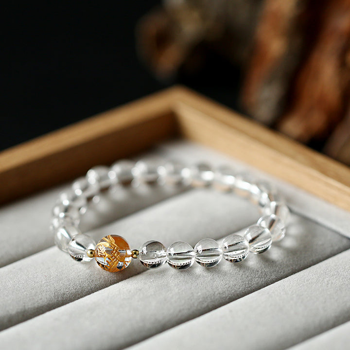 Bracciale Buddha Stones Naturale Ossidiana Nera Cristallo Bianco Onice Nero Forza Drago