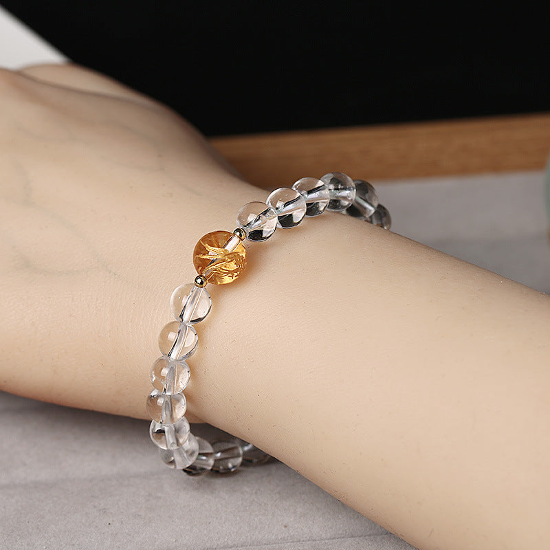 Bracciale Buddha Stones Naturale Ossidiana Nera Cristallo Bianco Onice Nero Forza Drago