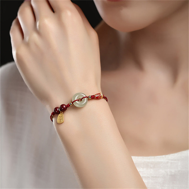 Braccialetto portafortuna con fibbia della pace in giada Hetian, con pesce koi in argento sterling 925 Buddha Stones - image 2