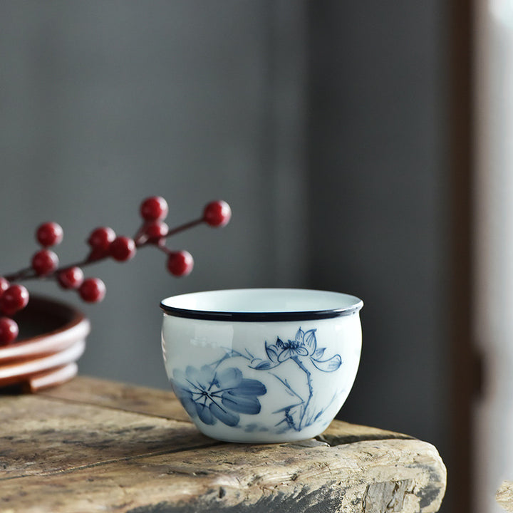 Buddha Stones Koi Pesce Fiore di Loto Foglia Montagne Albero Tazza da Tè in Ceramica Tazza da Tè Kung Fu 130ml