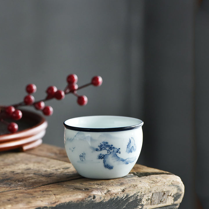 Buddha Stones Koi Pesce Fiore di Loto Foglia Montagne Albero Tazza da Tè in Ceramica Tazza da Tè Kung Fu 130ml