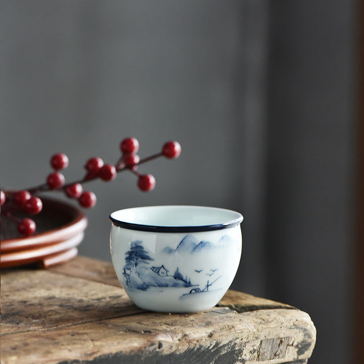 Buddha Stones Koi Pesce Fiore di Loto Foglia Montagne Albero Tazza da Tè in Ceramica Tazza da Tè Kung Fu 130ml