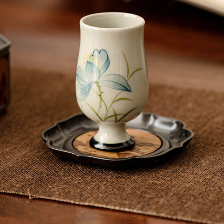 Tazza da tè in ceramica con fiore di loto dipinto a mano, Buddha Stones, tazza da tè Kung Fu
