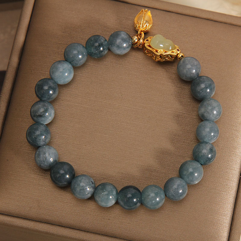 Braccialetto portafortuna con ciondolo tulipano zucca giada naturale Buddha Stones
