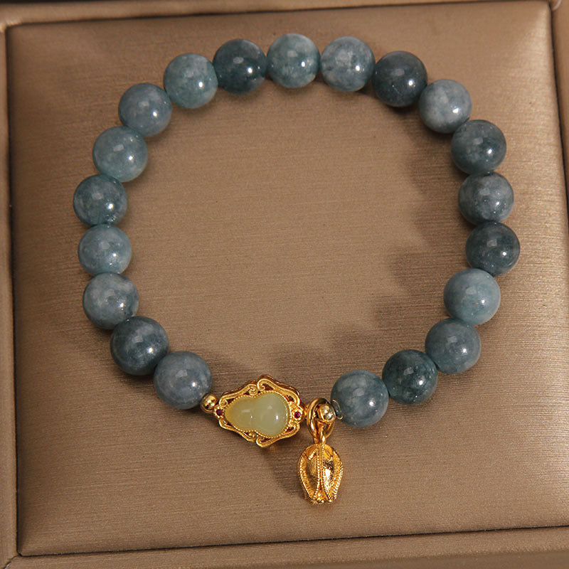 Braccialetto portafortuna con ciondolo tulipano zucca giada naturale Buddha Stones
