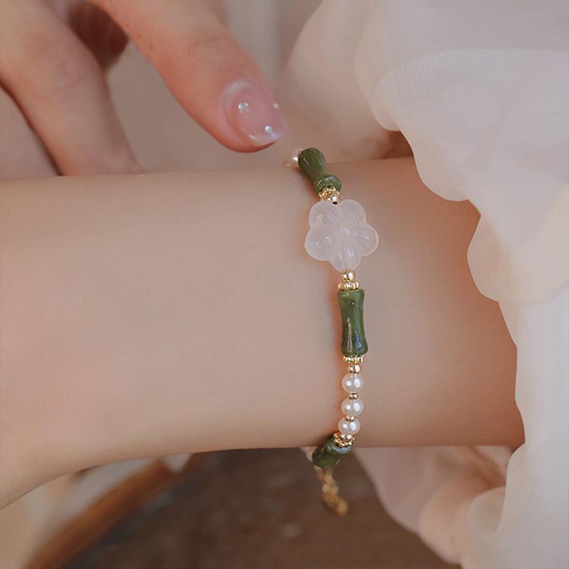 Bracciale Buddha Stones Peridot Bamboo Flower Agata Perla Pace