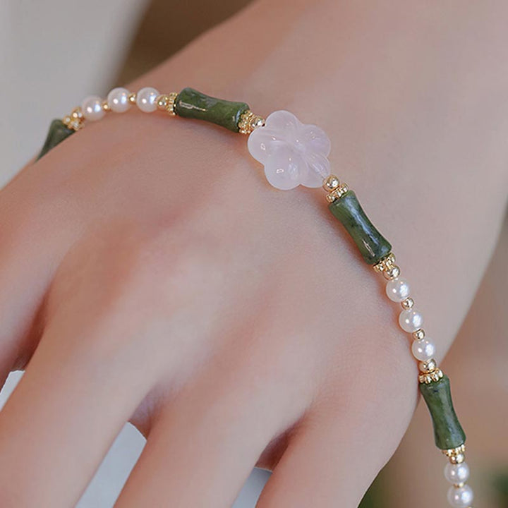 Bracciale Buddha Stones Peridot Bamboo Flower Agata Perla Pace