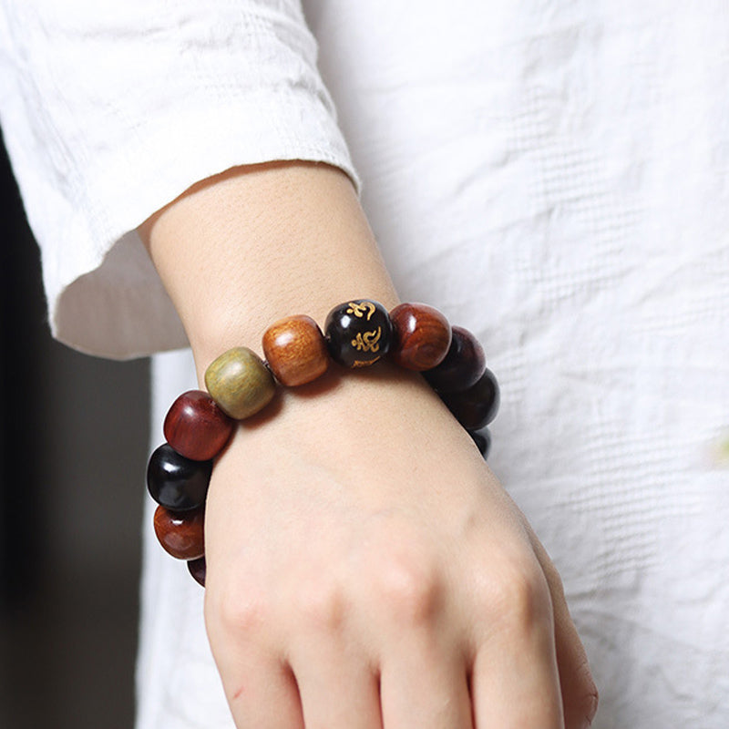 Buddha Stones Tibet Vari Legni Om Mani Padme Hum Braccialetto della Purezza