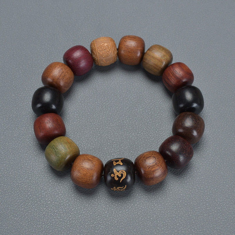 Buddha Stones Tibet Vari Legni Om Mani Padme Hum Braccialetto della Purezza