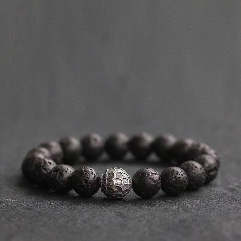 Braccialetto di guarigione con perline di squame di pesce , Buddha Stones e roccia lavica