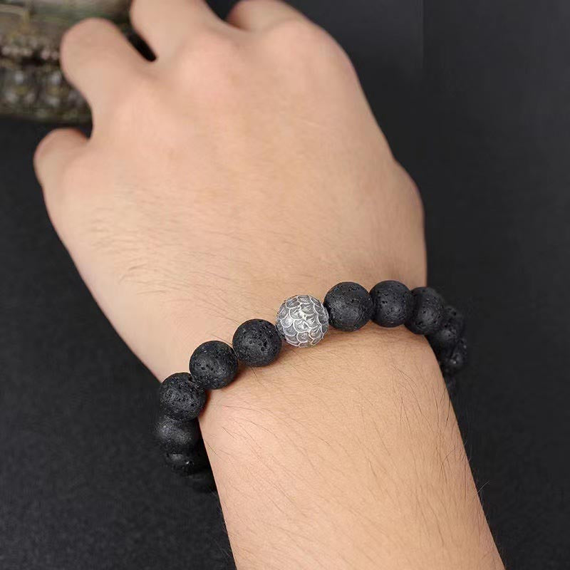 Braccialetto di guarigione con perline di squame di pesce , Buddha Stones e roccia lavica
