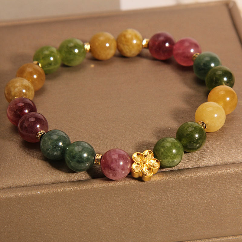 Braccialetto positivo con fiore dorato in tormalina colorata naturale Buddha Stones