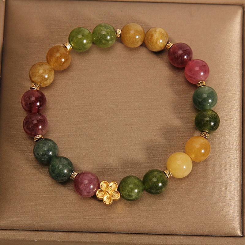 Braccialetto positivo con fiore dorato in tormalina colorata naturale Buddha Stones