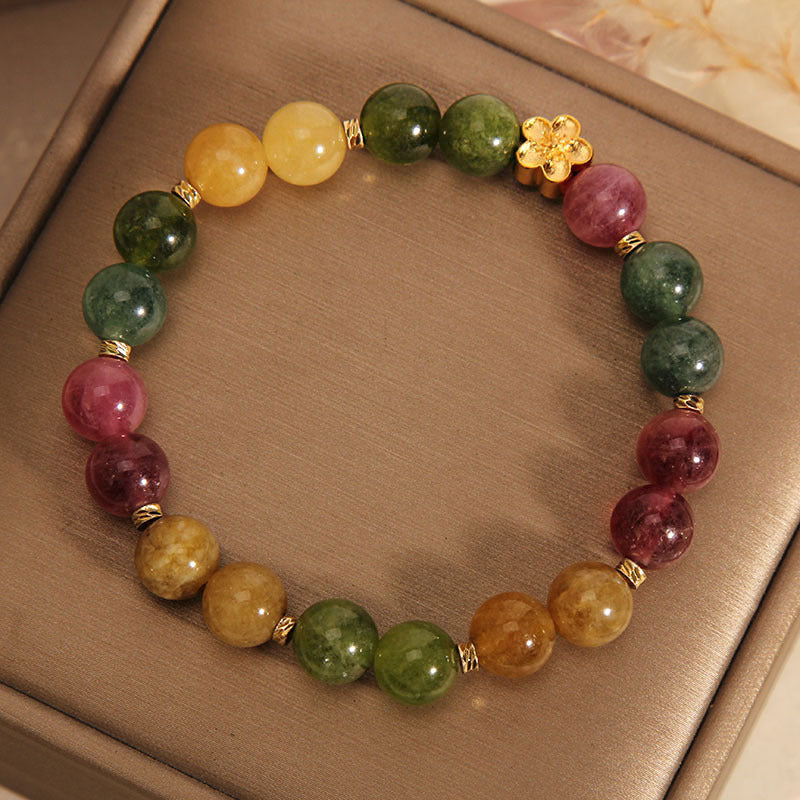 Braccialetto positivo con fiore dorato in tormalina colorata naturale Buddha Stones