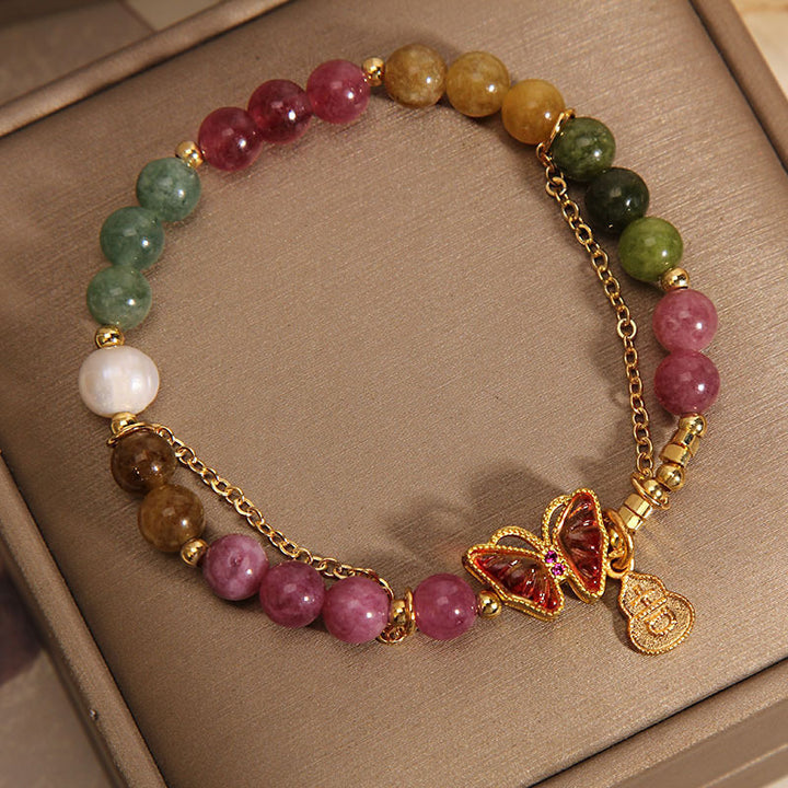 Buddha Stones Tormalina colorata naturale Farfalla Carattere di buon auspicio Zucca Braccialetto positivo