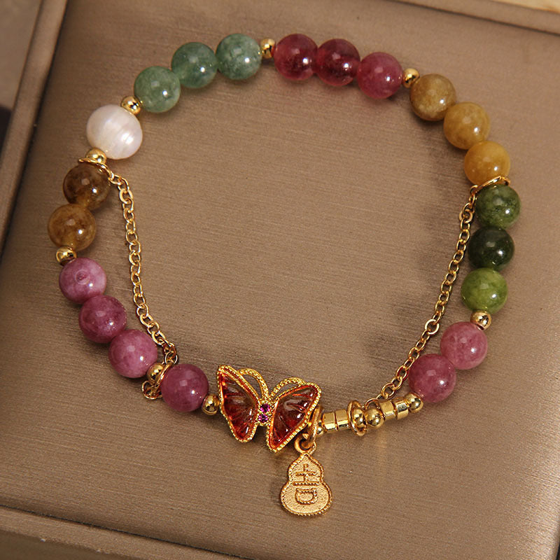 Buddha Stones Tormalina colorata naturale Farfalla Carattere di buon auspicio Zucca Braccialetto positivo