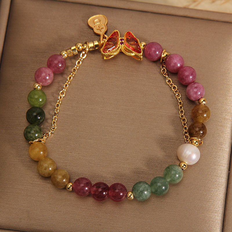 Buddha Stones Tormalina colorata naturale Farfalla Carattere di buon auspicio Zucca Braccialetto positivo