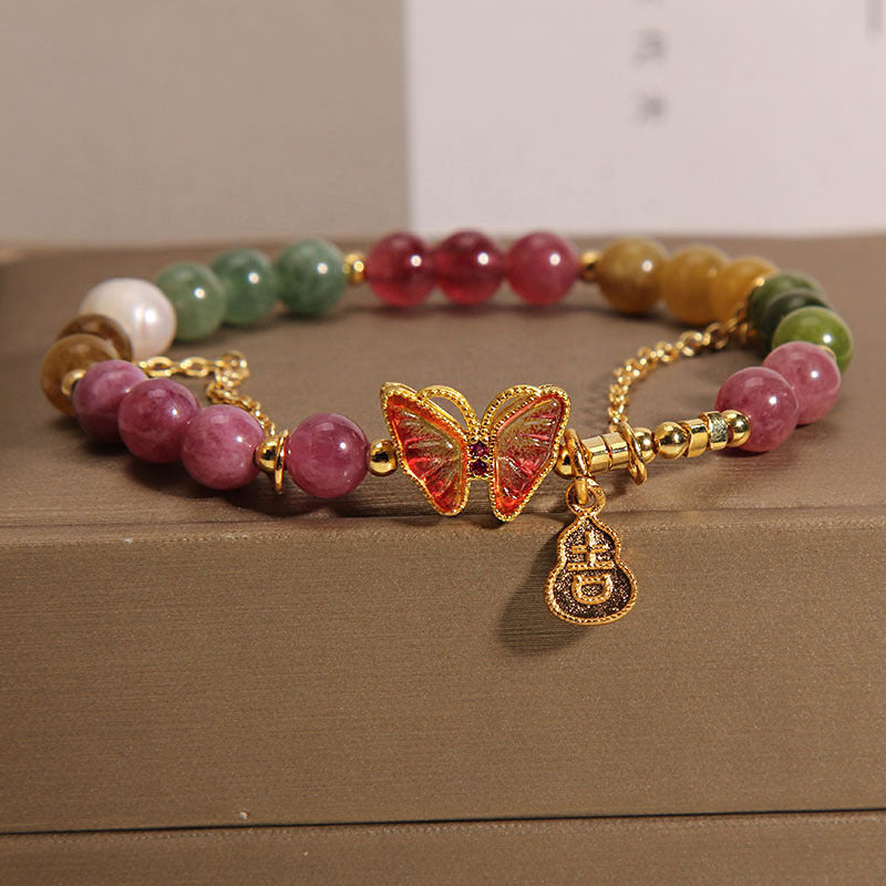 Buddha Stones Tormalina colorata naturale Farfalla Carattere di buon auspicio Zucca Braccialetto positivo